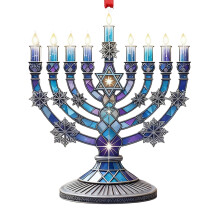 Hanukkah Ornament Menorah-Shaped 5 Pcs 8 cm Blue White