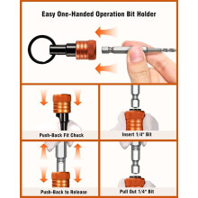 Bit Holder Key Chain with Carabiner 2 Sets, 1/4Inch Socket Hex Shank Bit Holders Keychain for Impact Drills Nut Driver