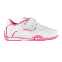 (6 UK Child, White/Cerise) Lonsdale Childrens/Kids Camden Leather Hook and Loop Trainers