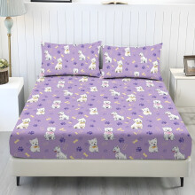 King Size Sheet Set Polyester Westie Paw Lilac Print 3-Piece