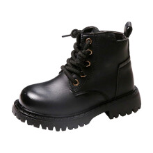 Kids Work Boots Black Lace-Up Winter Snow Boots for Ages