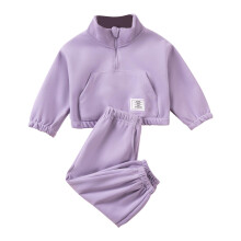 Girls Sweatsuit Set Purple Fleece Jacket and Cargo Pants