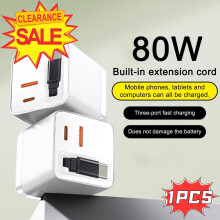 3-in-1 80W USB-C charger with cable and 2 ports white