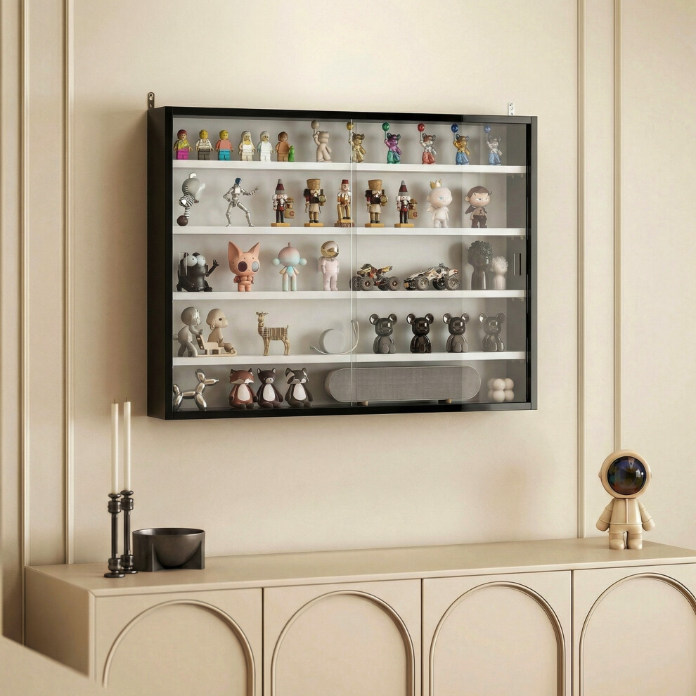 Homcom 5-Tier Wall Display Shelf Cabinet With Glass Doors, Black And White
