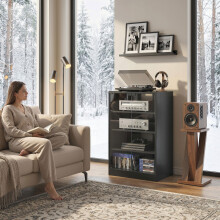 HOMCOM 4-Tier Hi-Fi Stand with Adjustable Shelves, Black Wood-Effect