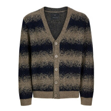 (L, Greige) Jack And Jones Mens Striped Chunky Knit Relaxed Fit Cardigan