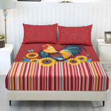 Rooster Sunflower Red Cooling Bed Sheet Set 3-Pc