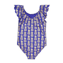 (11-12 Years, Blue) Biba Girls Geometric Frill One Piece Swimsuit