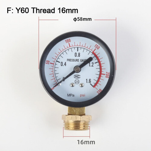 Y60 Pressure Gauge 0-1.6 MPa for Pool Filter
