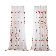Christmas Curtains Santa Embroidery Rectangular White Fabric