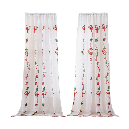 Christmas Curtains Santa Embroidery Rectangular White Fabric