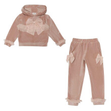 (6-7 Years, Mink) Caramelo Kids Girls Velvet Hoodie And Joggers Set