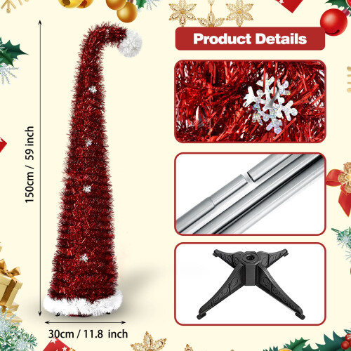 Red Santa Hat Christmas Tree 4.92 ft Pop Up Curved Decor 2