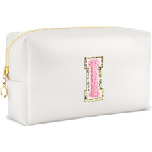 Leather Waterproof Makeup Bag with Initial Personalization