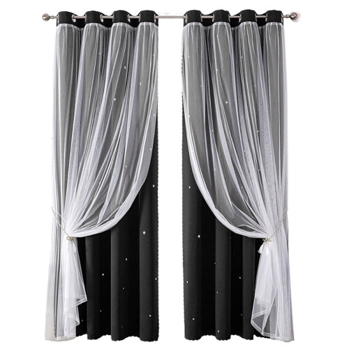 Double-Layer Sheer & Blackout Curtains with Lace Star 1