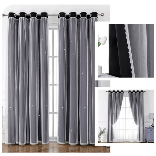 Double-Layer Sheer & Blackout Curtains with Lace Star 2