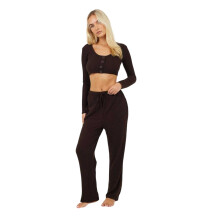 (8 UK, Chocolate) Brave Soul Womens/Ladies Ribbed Loungewear Set