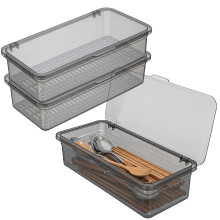 Clear Chopsticks Storage Organizer with Lid 3-Pc