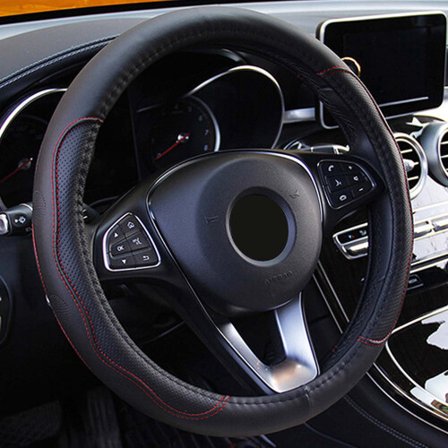 Steering Wheel Cover Microfiber Leather 14.5-15 Inch Black 1