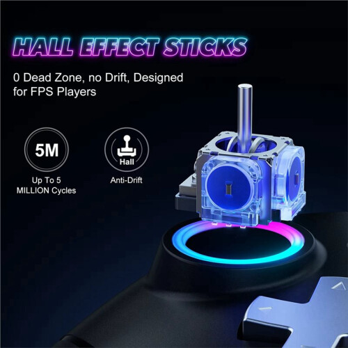 RGB-LED-Gamecontroller mit Hall-Effekt-Joystick, 2,4G Kabellos für  für /IOS/PC/Android