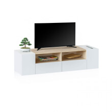 Mueble TV con almacenamiento en blanco mate y roble canadian 138 cm Nima