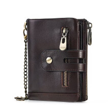 Men's Genuine Leather Chain Wallet with RFID Blocking and