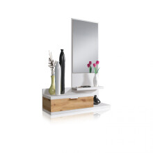 Mueble de recibidor suspendido con 1 cajón y espejo en blanco artik y roble nodi 81 cm Fiord