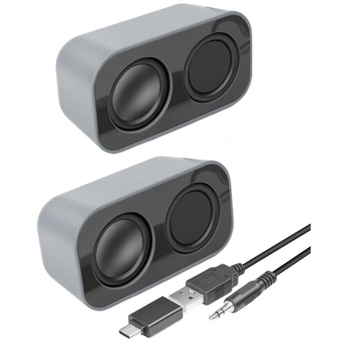 1 Set Computer Speakers for PC, 2x3W USB Powered Small Stereo Speakers with 3.5mm Aux, Volume Control, Plug and