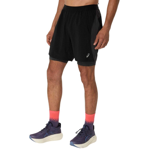 Asics (L, Black/Grey) Asics Mens 2 in 1 Running Shorts