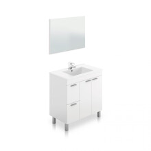 Mueble de baño de 2 cajones, 2 puertas y espejo en blanco brillo 45x80 cm Liz
