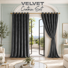 (46" x 54"_(117cm x 137cm), Grey) Velvet Curtains Ring Top Eyelet Curtain Pair with Tiebacks