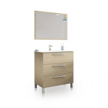 Mueble de baño de 3 cajones en roble con espejo 80 cm Feel