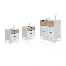 Pack dormitorio con mesitas de noche y cómoda en blanco artik y natur 70,5 cm Nitza On