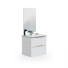 Mueble de baño suspendido de 2 cajones y espejo en blanco y roble 45x60 cm Nexa