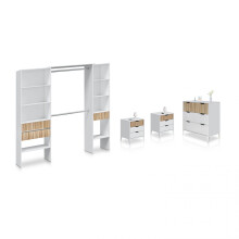 Pack ormitorio con mesitas de noche, cómoda y armario vestidor en blanco artik y natur 190 cm Nitza On