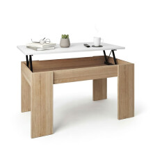 Mesa de centro elevable con almacenaje en roble canadian y blanco artik 90x43-53 cm Norak