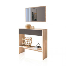 Mueble de recibidor consola con 1 cajón y espejo en tofe y gris grafito 91,5 cm Aros