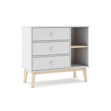 Cómoda juvenil de 3 cajones y 2 estantes en blanco y oak soft 90x81 cm Misty Breeze
