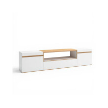 Mueble TV con almacenamiento en blanco y roble arena 203 cm Kavos
