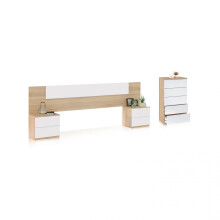 Dormitorio compuesto por 4 piezas en blanco artik y roble canadian Akari 5C