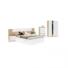 Dormitorio compuesto por 6 piezas en blanco artik y roble canadian Akari 5C Max