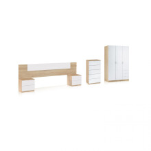 Dormitorio compuesto por 5 piezas en blanco artik y roble canadian Akari 5C Plus