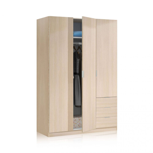 Armario de 3 puertas y 3 cajones en roble 121x180 cm Low Cost