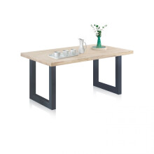 Mesa de exterior con patas metálicas en antracita y roble salvaje 160x90 cm Masi