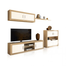 Salón modular con gran capacidad de almacenaje en cambria y blanco 290 cm Nuka V7
