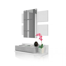 Mueble recibidor con 1 cajón y espejo en blanco artik y gris cemento 75 cm Tekkan
