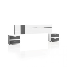 Cabecero para cama de 135-200 cm y 2 mesitas con cajones en blanco y grafito Ataneq Air