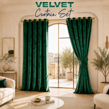 (46" x 54"_(117cm x 137cm), Green) Velvet Curtains Ring Top Eyelet Curtain Pair with Tiebacks