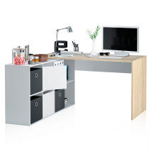 Mesa de escritorio multiposición en blanco mate y roble canadian 136x139 cm Move