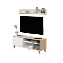 Mueble TV con almacenaje y estante en blanco artik y roble canadian 135 cm Lira